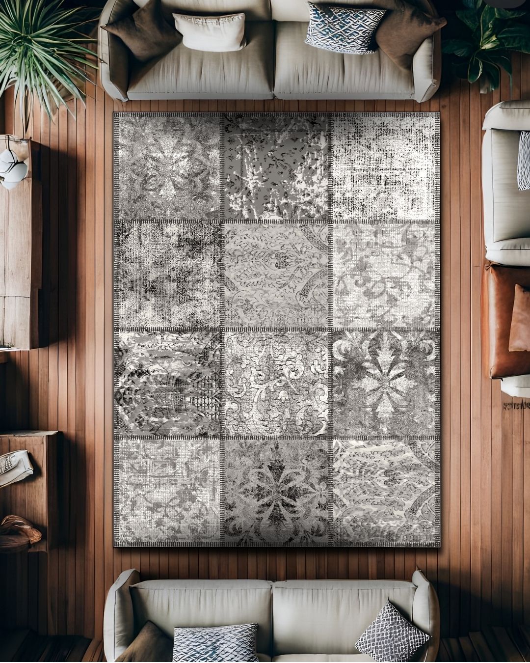 Quartz - Geometric Patterned Modern Area Rug - Cotton Woven Base