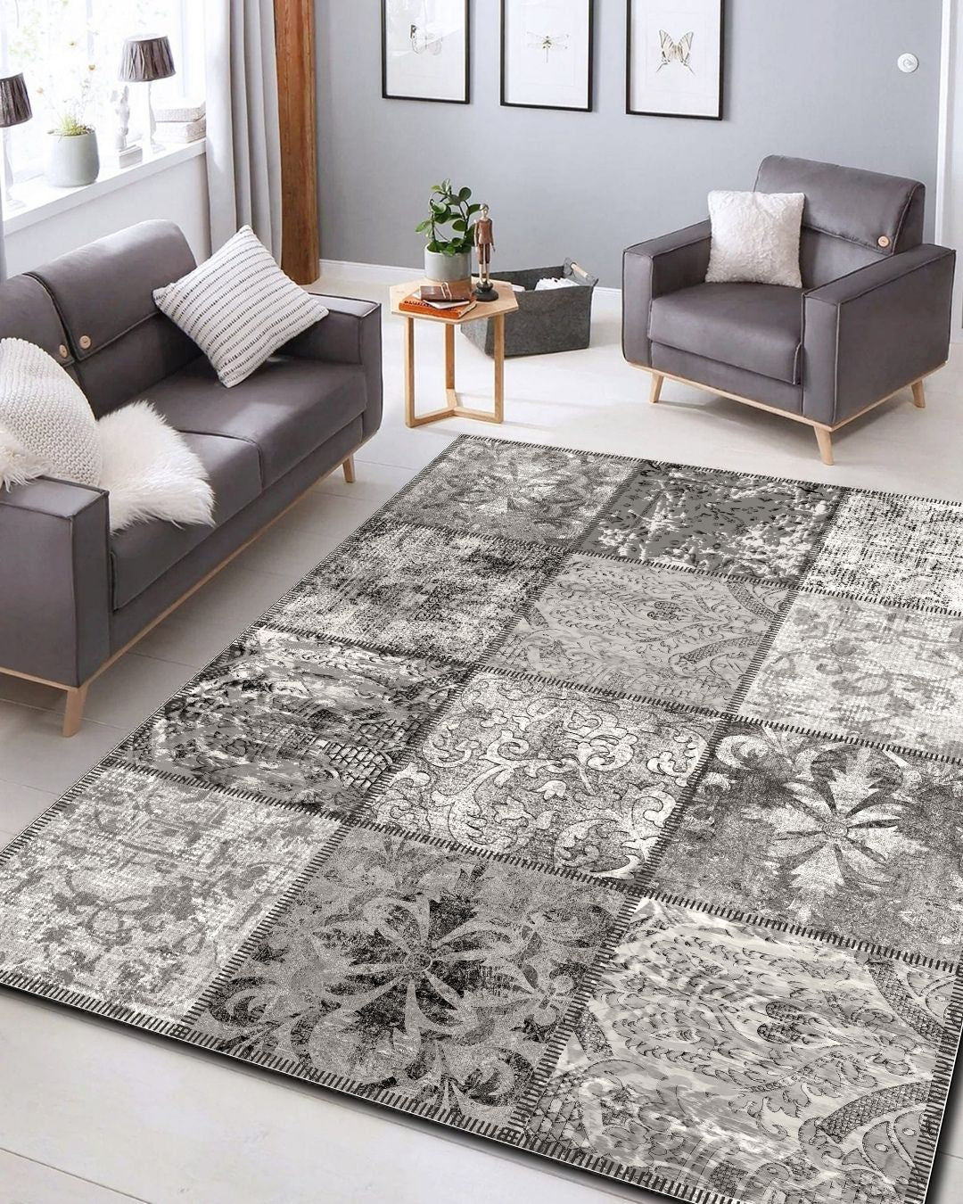 Quartz - Geometric Patterned Modern Area Rug - Cotton Woven Base